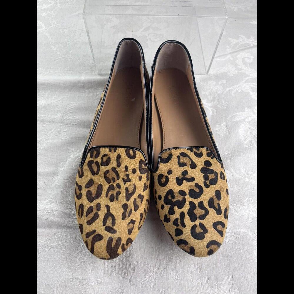 J Crew Womens Flats Size 9.5 Leather Leopard Print Driving Moccasins